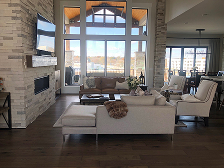 Hallmark Floors Novella Faulkner Hickory home living room install by Heartland Wood Floors Omaha